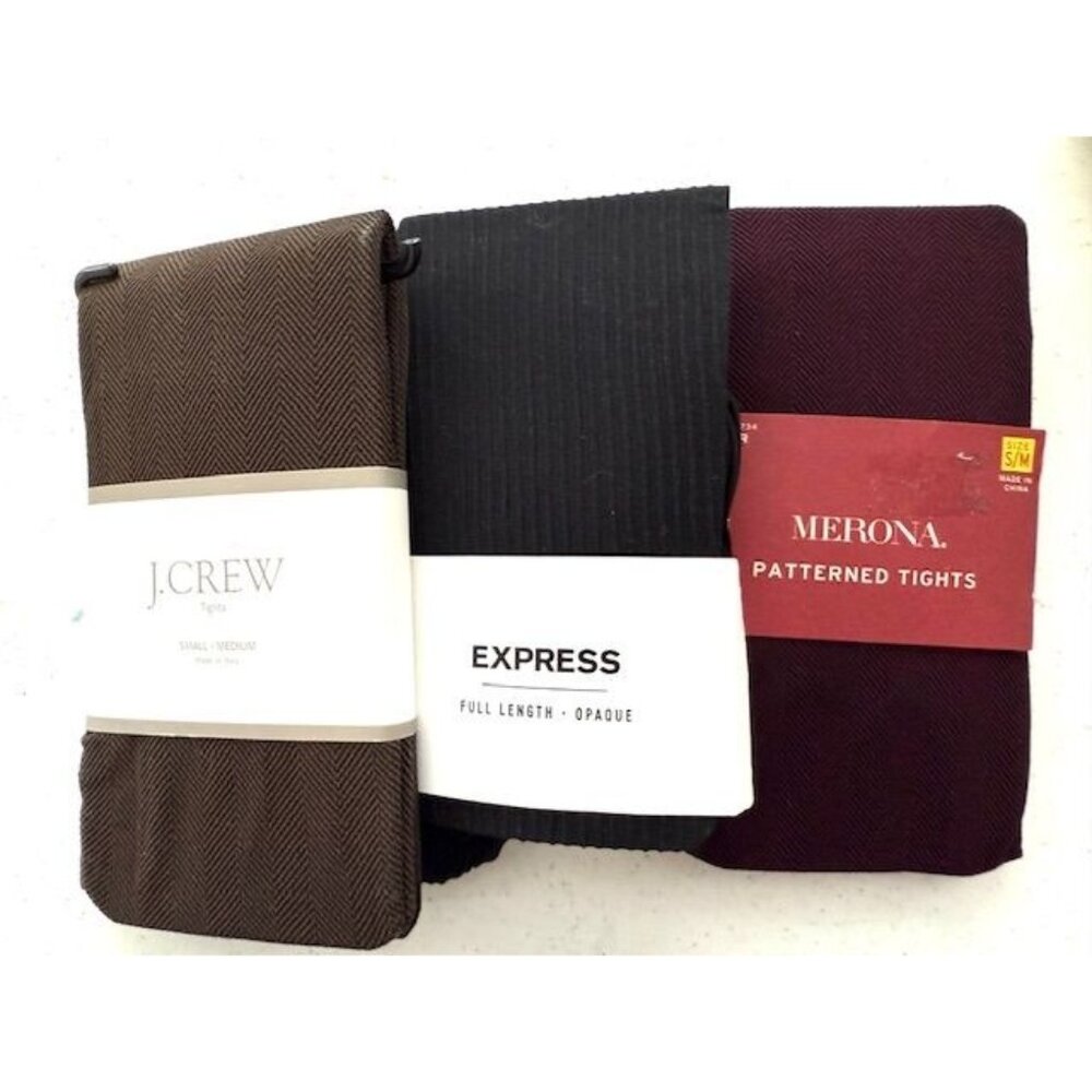 \Women's Opaque patterned tights, S/M, Lot of 3, J Crew, Merona, Express